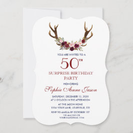Burgundy Marsala Floral Antlers 50ste verjaardag Kaart