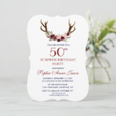 Burgundy Marsala Floral Antlers 50ste verjaardag Kaart (Staand voorkant)