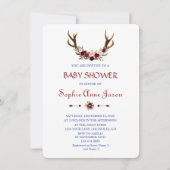 Burgundy Marsala Floral Antlers Baby shower Kaart (Voorkant)