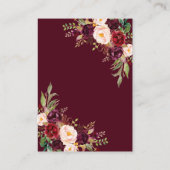 Burgundy Marsala Floral Antlers bruiloftsgegevens Informatiekaartje (Achterkant)