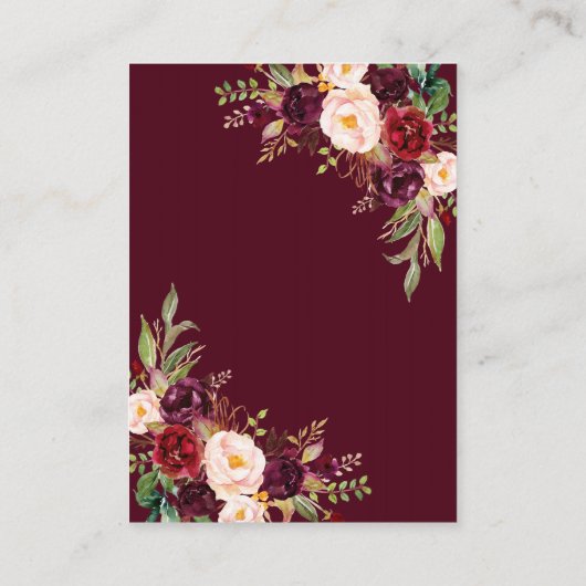 Burgundy Marsala Floral Antlers bruiloftsgegevens Informatiekaartje (Achterkant)