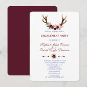 Burgundy Marsala Floral Antlers Engagement Party Kaart (Voorkant / Achterkant)