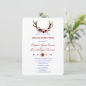 Burgundy Marsala Floral Antlers Engagement Party Kaart (Staand voorkant)
