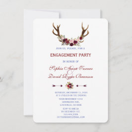 Burgundy Marsala Floral Antlers Engagement Party Kaart