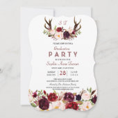 Burgundy Marsala Floral Antlers Graduation Party Kaart (Voorkant)