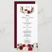 Burgundy Marsala Floral Antlers Monogram Menu (Voorkant / Achterkant)