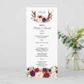Burgundy Marsala Floral Antlers Monogram Menu (Staand voorkant)