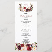 Burgundy Marsala Floral Antlers Monogram Menu (Voorkant)