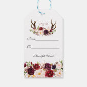 Burgundy Marsala Floral Antlers Monogram Weddensch Cadeaulabel (Achterkant)