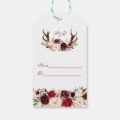 Burgundy Marsala Floral Antlers Monogram Weddensch Cadeaulabel (Achterkant)