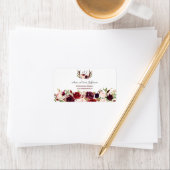 Burgundy Marsala Floral Antlers Monogram Weddensch Etiket (Insitu)