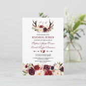 Burgundy Marsala Floral Antlers Rehearings Dinner Kaart (Staand voorkant)