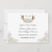 Burgundy Marsala Floral Antlers sparen de datum Save The Date (Voorkant)
