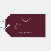 Burgundy Marsala Floral Antlers Weddenschap Cadeaulabel (Achterkant Horizontaal)