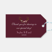 Burgundy Marsala Floral Antlers Weddenschap Cadeaulabel (Voorkant (Horizontaal))