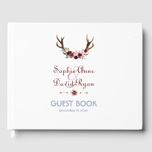 Burgundy Marsala Floral Antlers Weddenschap Gastenboek (Voorkant)