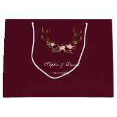 Burgundy Marsala Floral Antlers Weddenschap Large Cadeautasje (Voorkant)