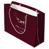 Burgundy Marsala Floral Antlers Weddenschap Large Cadeautasje (Achterkant Gekanteld)