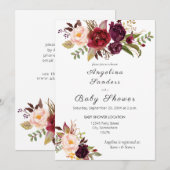 Burgundy Marsala Floral Baby shower Kaart (Voorkant / Achterkant)