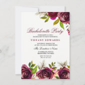 Burgundy Marsala Floral Bachelorette Party Invite Kaart (Voorkant)