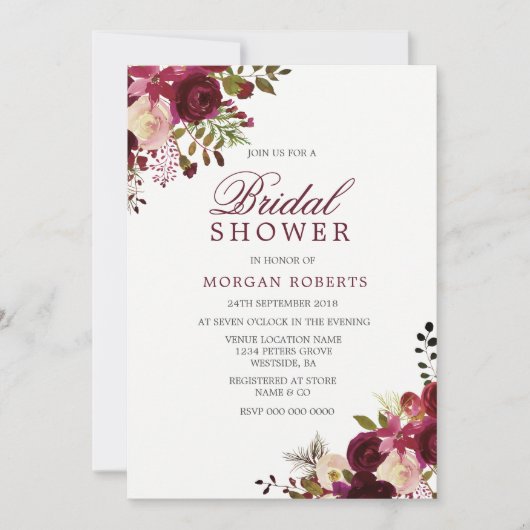Burgundy Marsala Floral Bridal Shower Kaart (Voorkant)