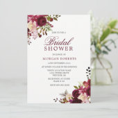 Burgundy Marsala Floral Bridal Shower Kaart (Staand voorkant)