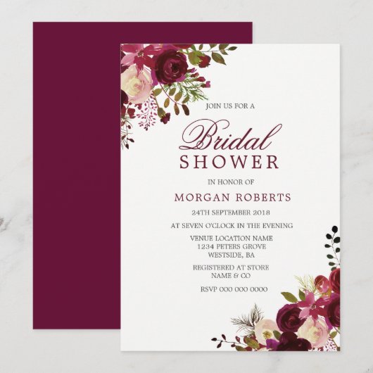 Burgundy Marsala Floral Bridal Shower Kaart (Voorkant / Achterkant)