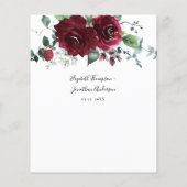 Burgundy Marsala Floral Budget Weddenschap (Achterkant)