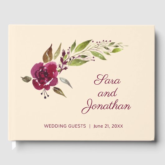 Burgundy Marsala Floral en Greenery Wedding Gastenboek (Voorkant)