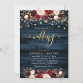 Burgundy Marsala Floral en Navy Blue Wedding Invi Kaart (Voorkant)