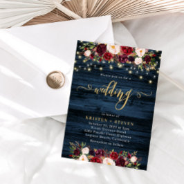 Burgundy Marsala Floral en Navy Blue Wedding Invi Kaart