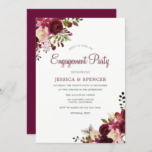 Burgundy Marsala Floral Engagement Party nodigt ui Kaart