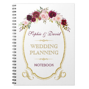 Burgundy Marsala Floral Fall Wedding Planner Notitieboek