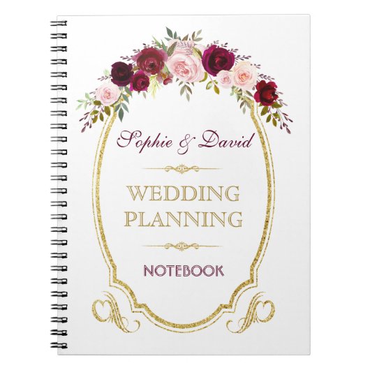 Burgundy Marsala Floral Fall Wedding Planner Notitieboek (Voorkant)