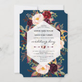 Burgundy Marsala Floral Geometric Navy Wedding Kaart (Voorkant)