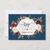 Burgundy Marsala Floral Geometric Navy Wedding RSVP Kaartje (Voorkant)