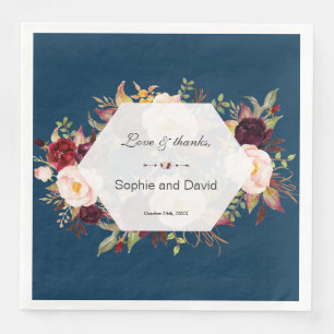 Burgundy Marsala Floral Geometric Navy Wedding Servet
