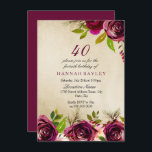 Burgundy Marsala Floral Gold 40th Birthday Invite Kaart<br><div class="desc">Burgundy Marsala Floral Gold 40th Birthday Invite See matching collectie in niche and nest store Beauful elegant burgundy bloemen. Handbeschilderde waterverf perfect voor uw vrijgezellenfeest</div>