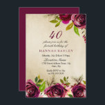 Burgundy Marsala Floral Gold 40th Birthday Invite Kaart<br><div class="desc">Burgundy Marsala Floral Gold 40th Birthday Invite See matching collectie in niche and nest store Beauful elegant burgundy bloemen. Handbeschilderde waterverf perfect voor uw vrijgezellenfeest</div>