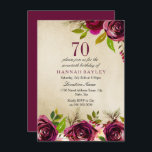 Burgundy Marsala Floral Gold 70th Birthday Invite Kaart<br><div class="desc">Burgundy Marsala Floral Gold 70th Birthday Invite See matching collectie in niche and nest store Beauful elegant burgundy bloemen. Handbeschilderde waterverf perfect voor uw vrijgezellenfeest</div>