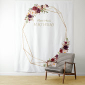 Burgundy Marsala Floral Gold Birthday Photo Booth Wandkleed (In situ)