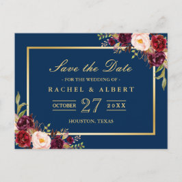 Burgundy Marsala Floral Gold Wedding Save the Date Aankondigingskaart