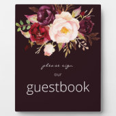 Burgundy Marsala Floral Guestbook Donkerrood Fotoplaat (Voorkant)