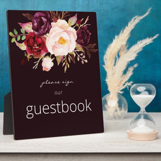 Burgundy Marsala Floral Guestbook Donkerrood Fotoplaat (Zijkant)