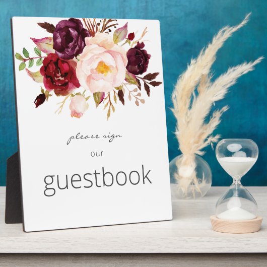 Burgundy Marsala Floral Guestbook Sign White Fotoplaat (Zijkant)