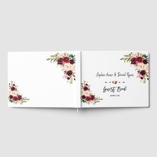 Burgundy Marsala Floral Handschrift Guest Book Gastenboek (Volledig)
