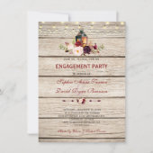 Burgundy Marsala Floral Lantern Engagement Party Kaart (Voorkant)