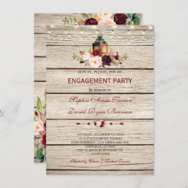 Burgundy Marsala Floral Lantern Engagement Party Kaart