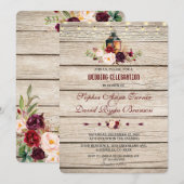 Burgundy Marsala Floral Lantern Wedding Invite Kaart (Voorkant / Achterkant)