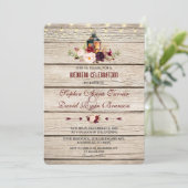 Burgundy Marsala Floral Lantern Wedding Invite Kaart (Staand voorkant)